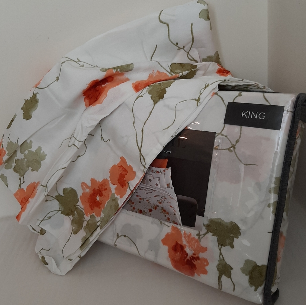 Vera Wang RARE King Cotton Duvet Cover Orange Blossoms & 1 King sham